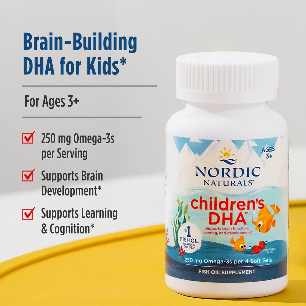 Nordic Naturals Children's DHA Strawberry – 90 Mini Chewables (Pack of 2) – 250 mg Omega-3 EPA & DHA