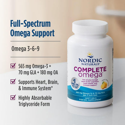 Nordic Naturals Complete Omega Lemon Flavor - 120 Soft Gels | EPA & DHA + GLA