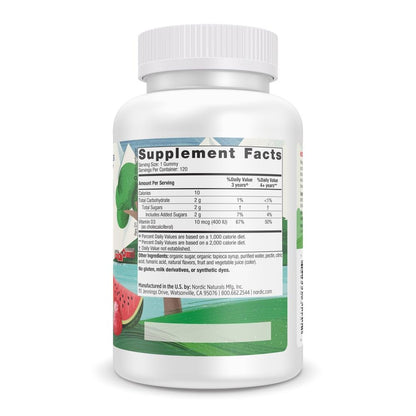 Nordic Naturals Vitamin D3 Gummies Kids – Wild Watermelon Splash (400 IU) – 120 Gummies