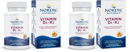 Nordic Naturals Vitamin D3 + K2 Orange Taste – 60 Soft Gels (Pack of 2) | Supports Bones, Immune Function & Calcium Balance