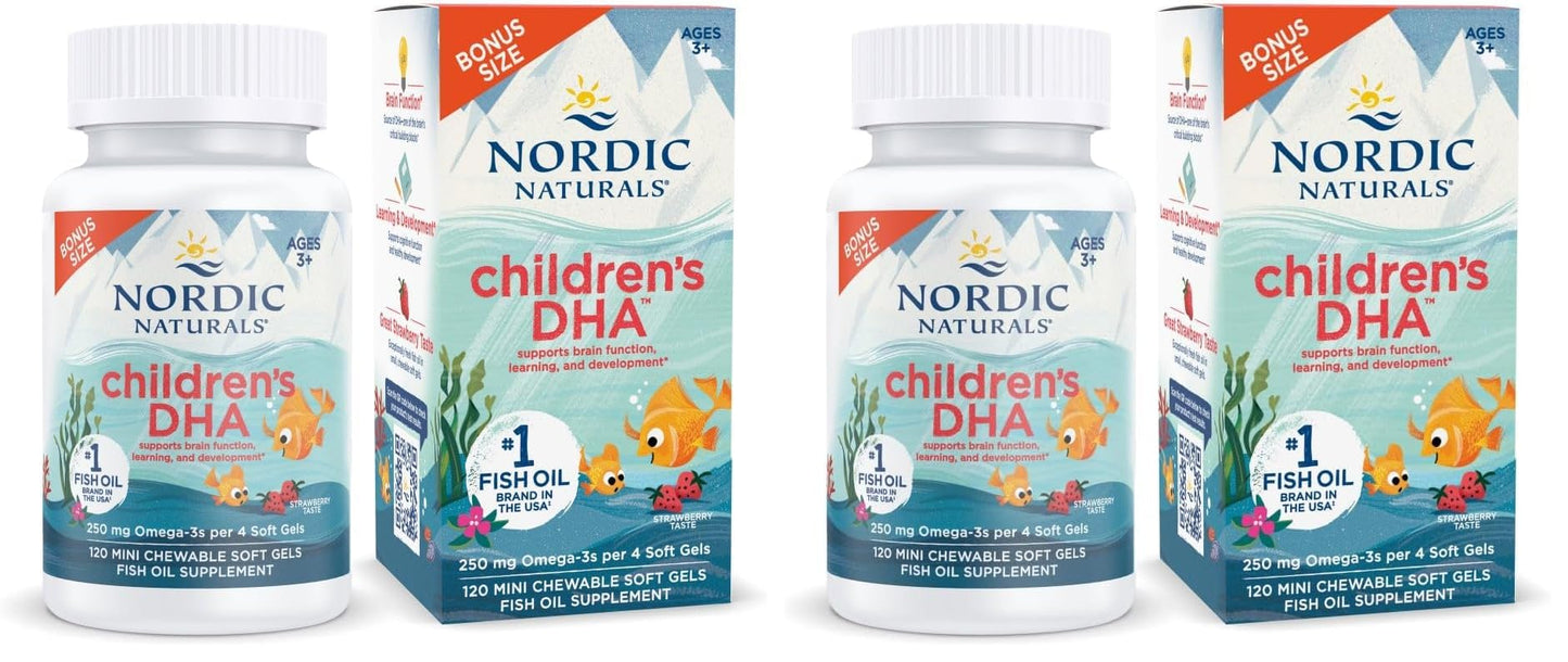 Nordic Naturals Children's DHA Strawberry - 120 Mini Chewables (Pack of 2) | 250 mg Omega-3 EPA/DHA