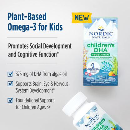 Nordic Naturals Children's DHA Vegetarian – Berry Lemonade Mini Chewables (Ages 3+) 120 Soft Gels