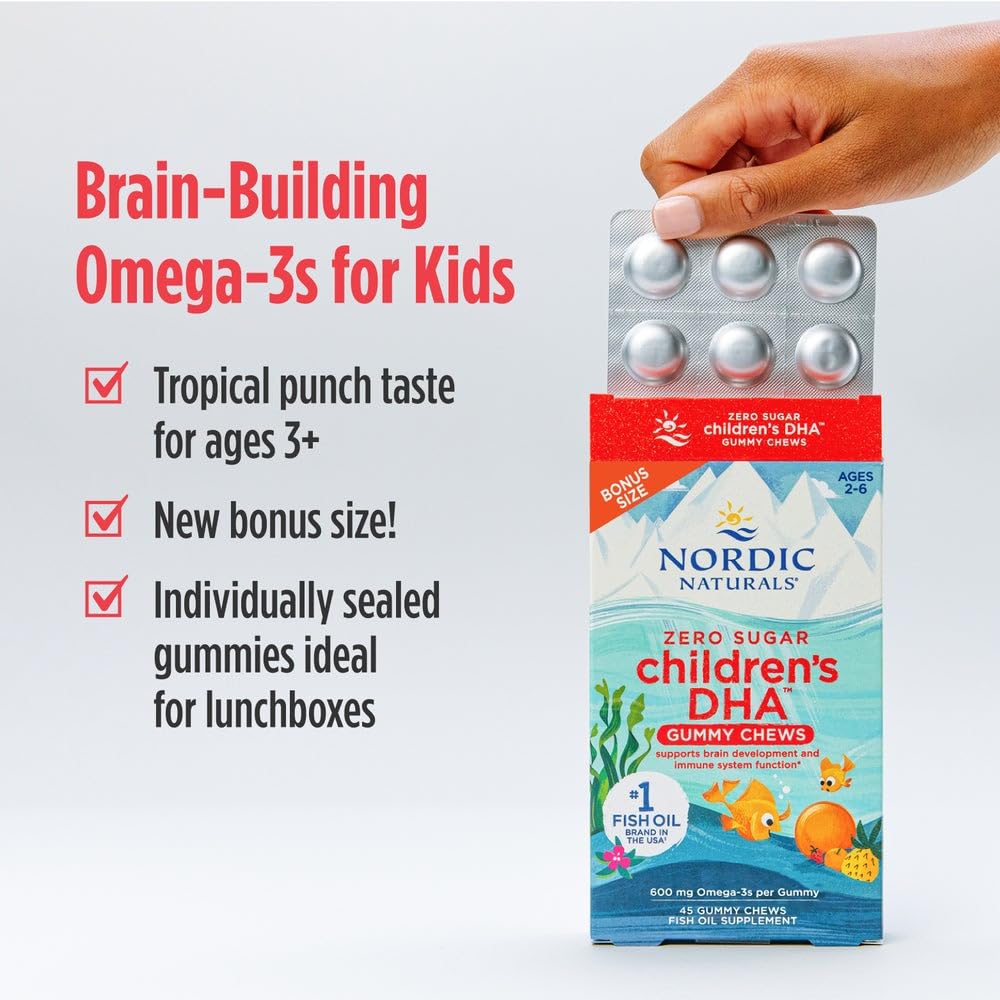 Nordic Naturals Zero Sugar Children’s DHA Gummy Chews - Tropical Punch, 45 Gummies | 600 mg Total Omega-3s