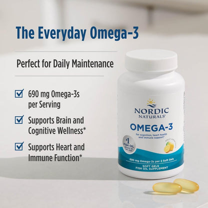 Nordic Naturals Omega-3 Lemon – 180 Soft Gels | 690 mg EPA/DHA | 90 Servings | Non-GMO