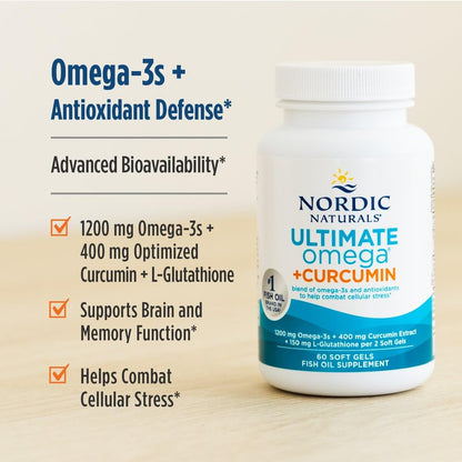Nordic Naturals Omega Curcumin Lemon | 60 Soft Gels, 1200 mg Omega-3 + 400 mg Curcumin | Non-GMO