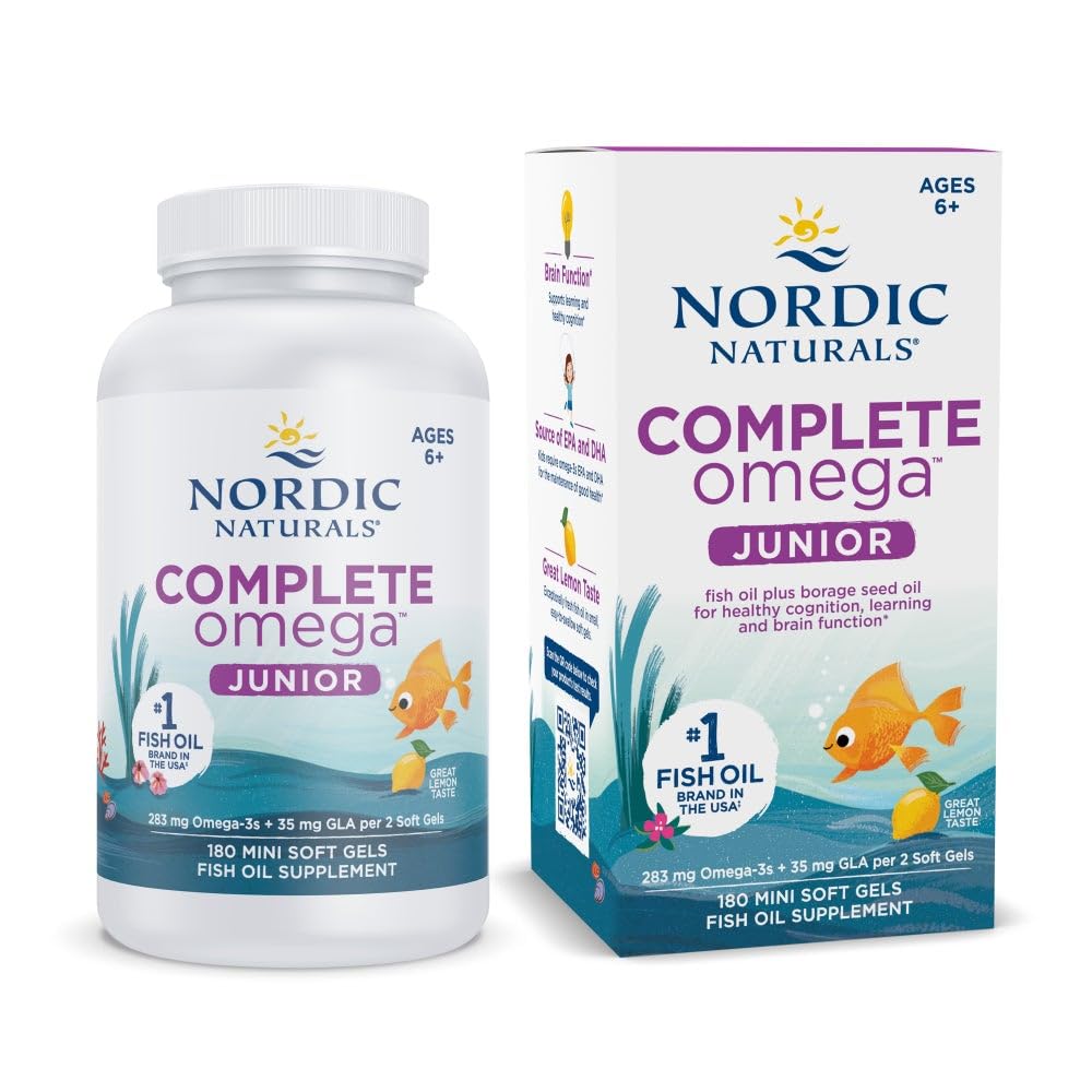 Nordic Naturals Complete Omega Jr. Lemon | 180 Mini Soft Gels, 283 mg Total Omega-3s + 35 mg GLA | Non-GMO