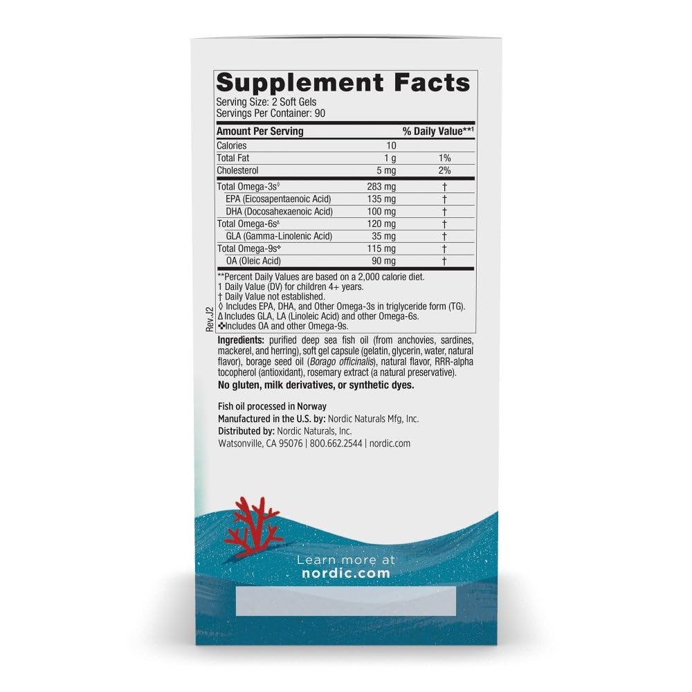 Nordic Naturals Complete Omega Jr. Lemon | 180 Mini Soft Gels, 283 mg Total Omega-3s + 35 mg GLA | Non-GMO