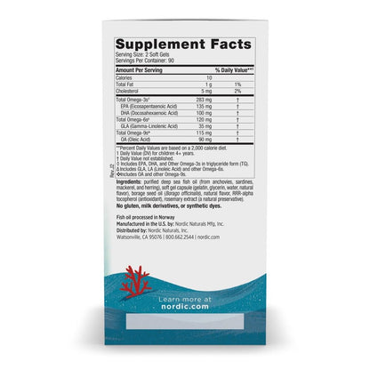 Nordic Naturals Complete Omega Jr. Lemon | 180 Mini Soft Gels, 283 mg Total Omega-3s + 35 mg GLA | Non-GMO