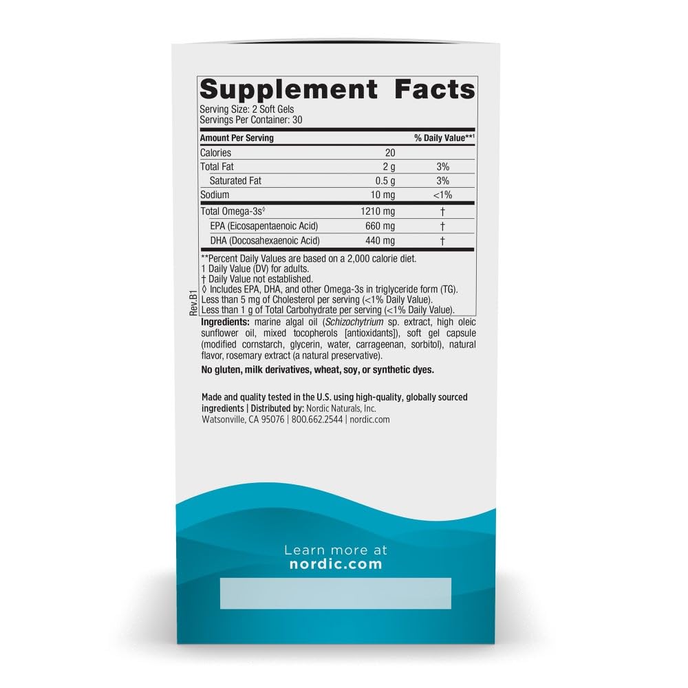 Nordic Naturals Plant-Based Ultimate Omega - Algae EPA & DHA, Lemon, 60 Veggie Soft Gels