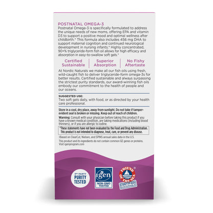 Nordic Naturals Postnatal Omega-3 Lemon - 60 Soft Gels | 1120 Total Omega-3 + 1000 IU Vitamin D3