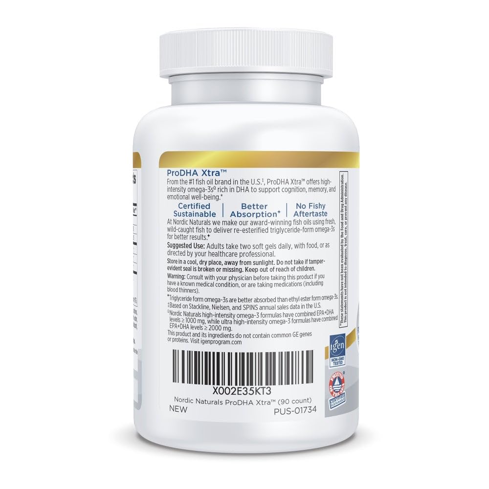 Nordic Naturals ProDHA Xtra Strawberry – High-Potency DHA for Brain, Mood & Memory | 90 Soft Gels