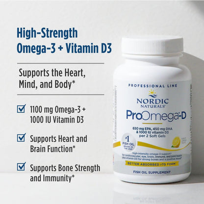 Nordic Naturals ProOmega-D Lemon - 120 Soft Gels | Omega-3 + Vitamin D3