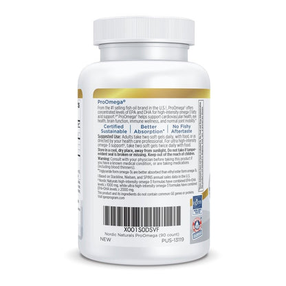 Nordic Naturals ProOmega Lemon Flavor - 90 Soft Gels | 1280 mg Omega-3 (EPA & DHA) | Supports Brain, Heart, Immune Health | Non-GMO