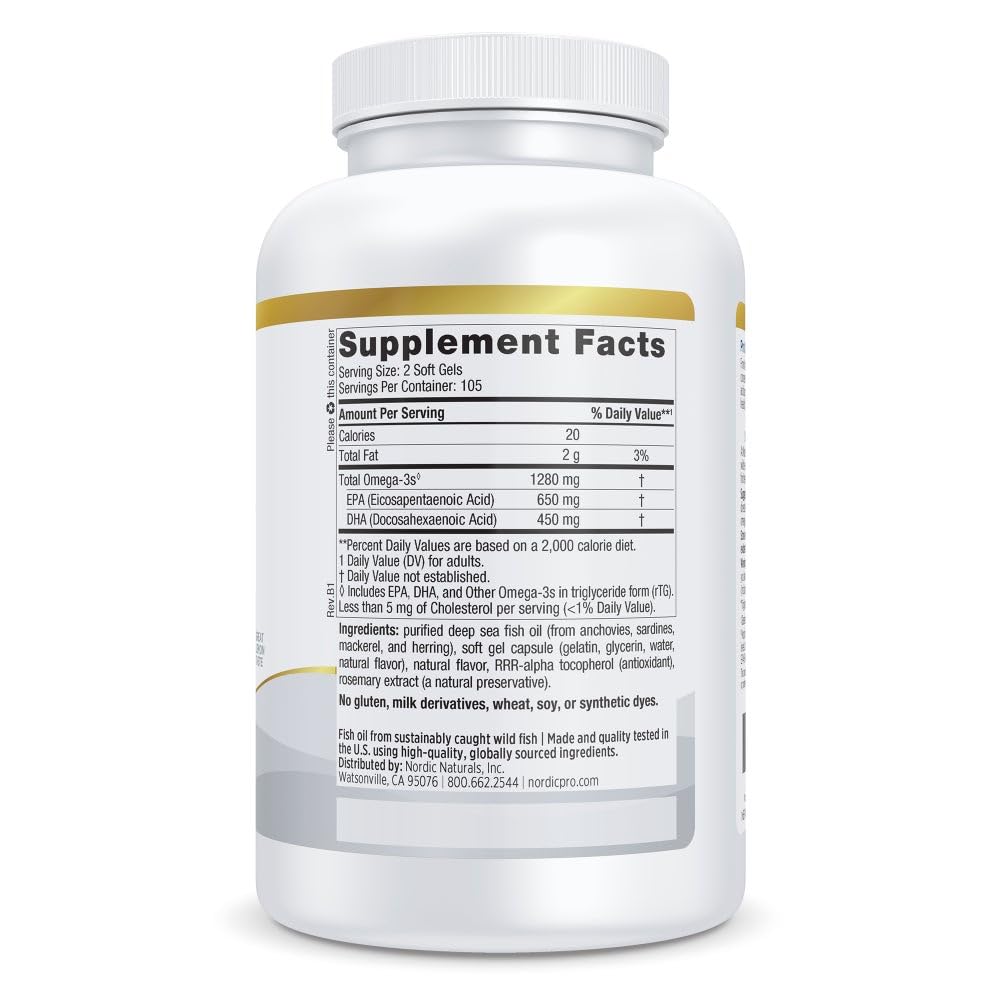 Nordic Naturals ProOmega Lemon Flavor – 210 Soft Gels, 1000 mg Omega-3 (EPA & DHA)