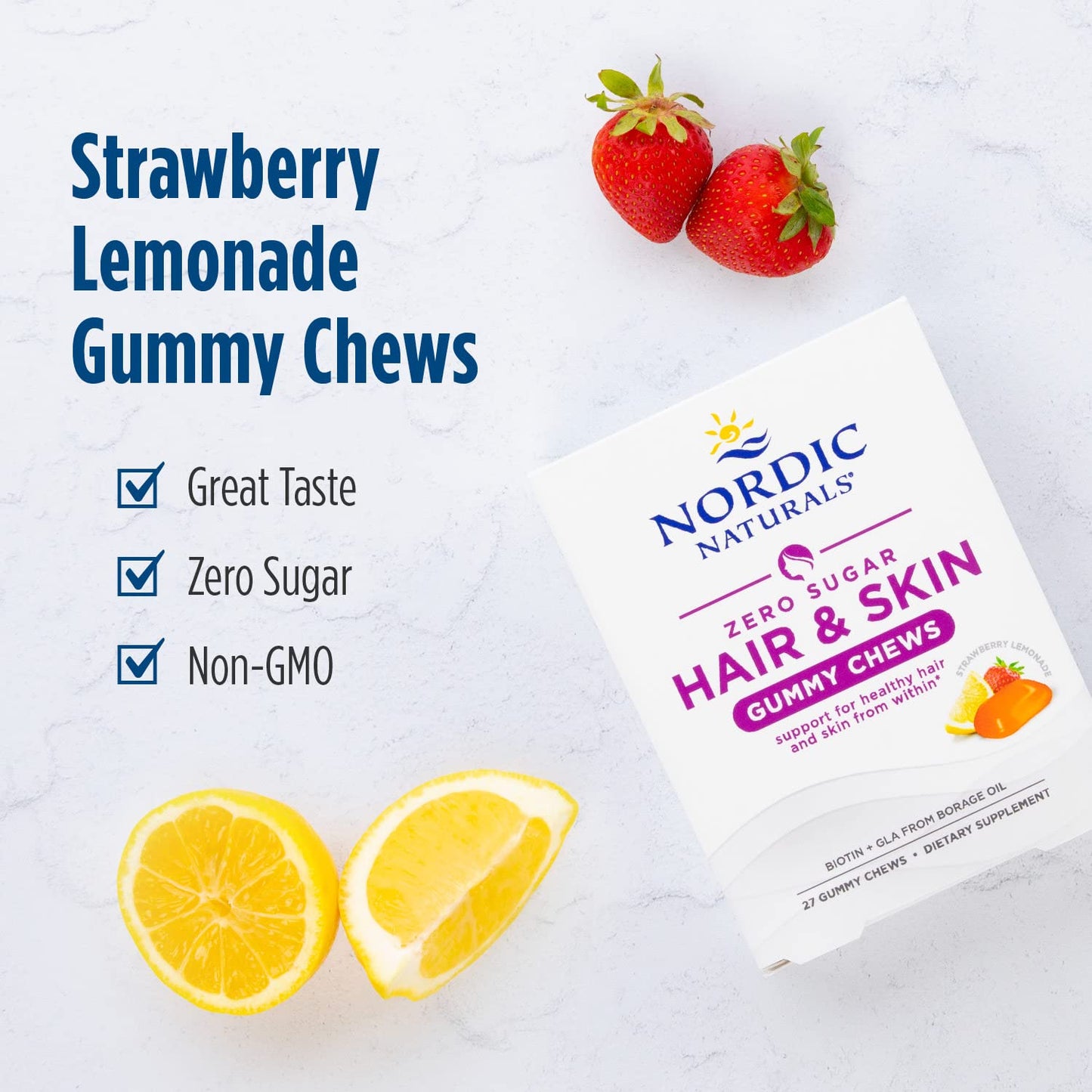 Nordic Naturals Zero Sugar Hair & Skin Gummy Chews Biotin + GLA