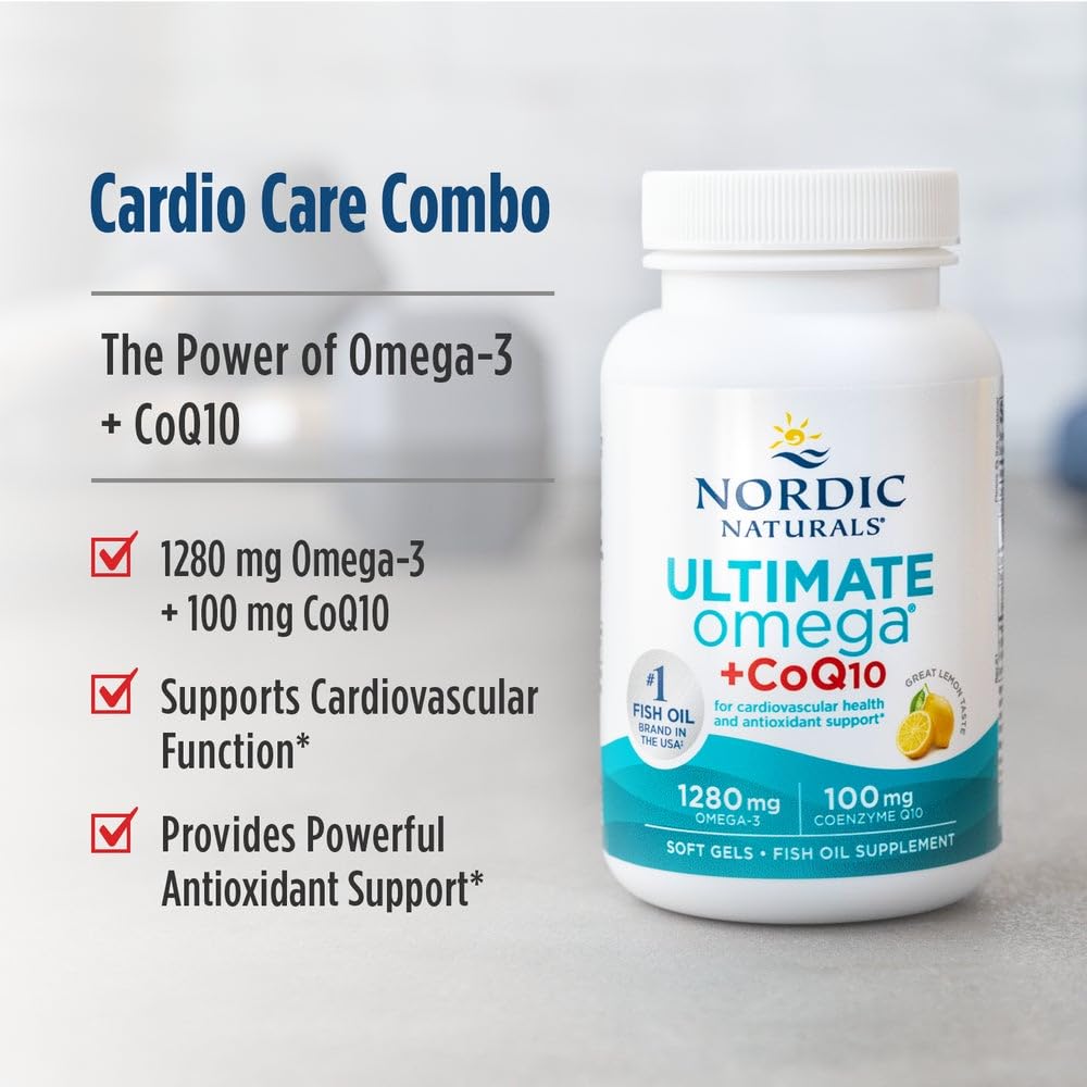 Nordic Naturals Ultimate Omega + CoQ10 Lemon - 120 Soft Gels, 60 Servings | 1280 mg Omega-3 + 100 mg CoQ10