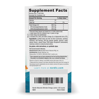 Nordic Naturals Ultimate Omega Jr. Strawberry - 120 Mini Soft Gels | 680 Total Omega-3s (EPA & DHA) | Brain Health & Learning