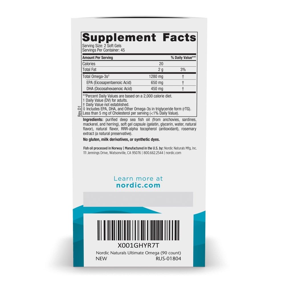 Nordic Naturals Ultimate Omega Lemon - 90 Soft Gels | 1280 mg Omega-3 (EPA & DHA)