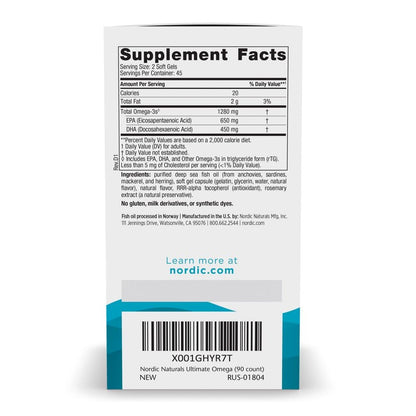 Nordic Naturals Ultimate Omega Lemon - 90 Soft Gels | 1280 mg Omega-3 (EPA & DHA)
