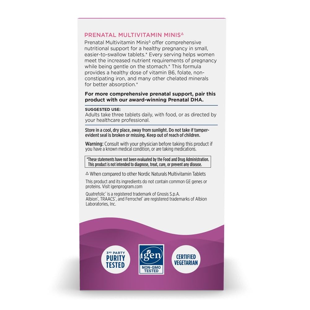 Nordic Naturals Vegetarian Prenatal Multivitamin Minis – 90 Easy-to-Swallow Tablets | Non-GMO