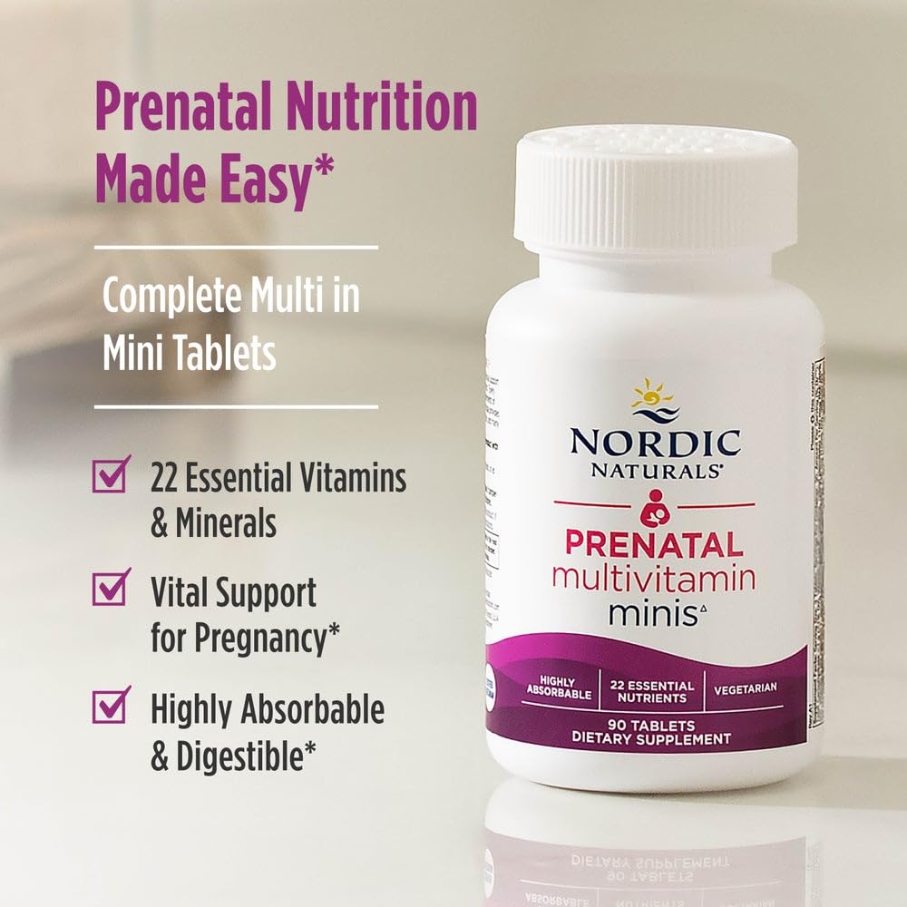 Nordic Naturals Vegetarian Prenatal Multivitamin Minis – 90 Easy-to-Swallow Tablets | Non-GMO