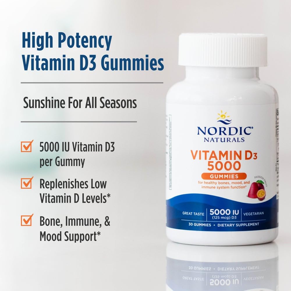 Nordic Naturals Vitamin D3 5000 Gummies – Passion Fruit (30 Servings) | Vegetarian & Non-GMO