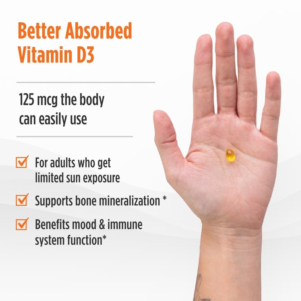 Nordic Naturals Vitamin D3 5000 IU Orange – 200 Mini Soft Gels | Supports Bones, Immunity & Mood | Vegetarian & Non-GMO