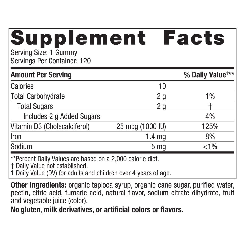 Nordic Naturals Vitamin D3 Gummies, Wild Berry – 120 Gummies, 1000 IU D3 & 1.4 mg Iron