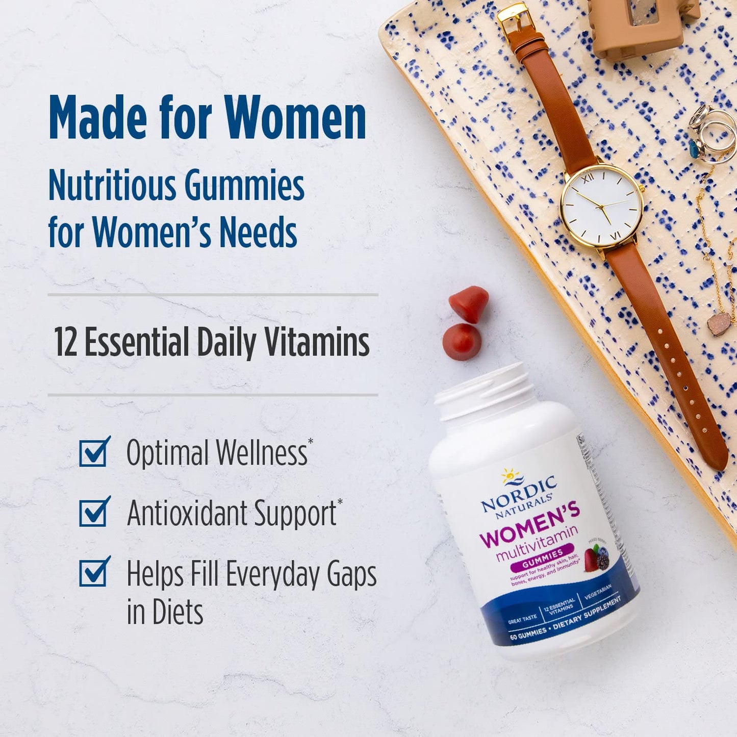 Nordic Naturals Women's Multivitamin Gummies - Mixed Berry, 60 Gummies | Supports Skin, Hair, Bones, Energy & Immunity | Non-GMO & Vegetarian