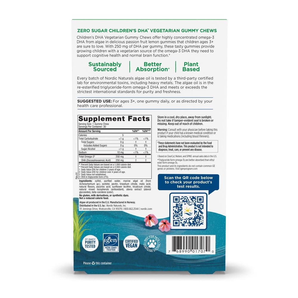 Nordic Naturals Zero Sugar Children's DHA Vegetarian Gummy Chews