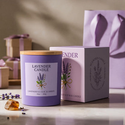 NORVENCE Lavender Candle - 10oz Soy Wax, Bamboo Lid | Relaxation & Home Decor