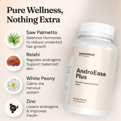 Nourished AndroEase Plus – Vegan Hormone Balance for Women | Zinc, Reishi, Green Tea
