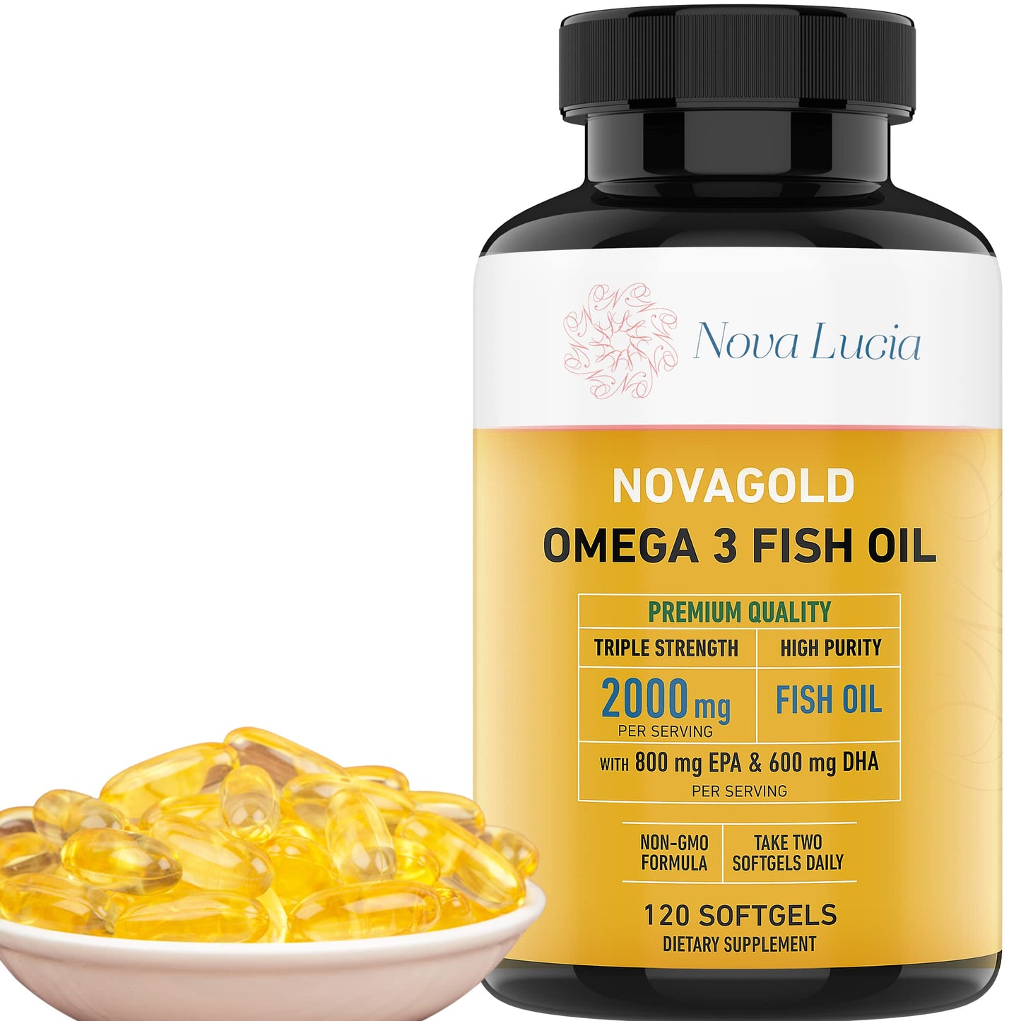 NovaGold Omega-3 Fish Oil 2000mg – High Strength EPA DHA Softgels | Burpless & Non-GMO