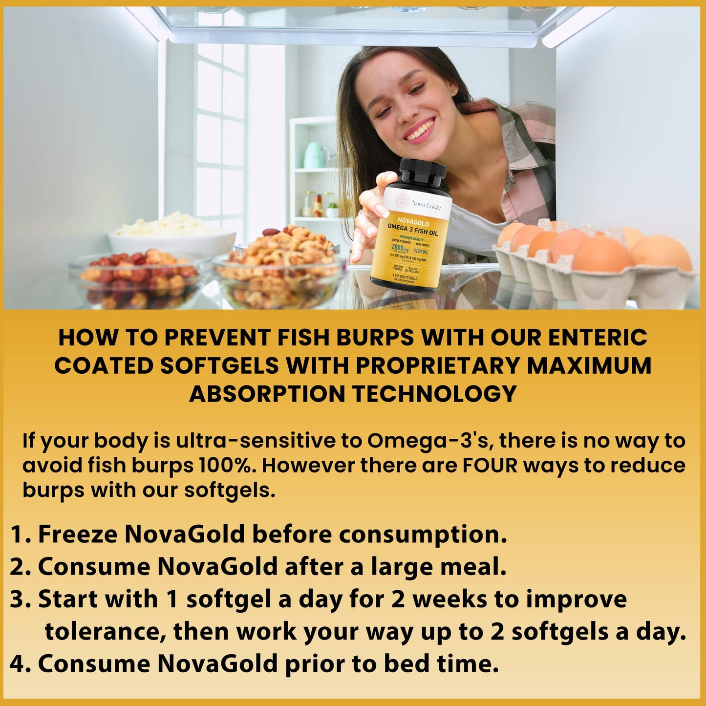 NovaGold Omega-3 Fish Oil 2000mg – High Strength EPA DHA Softgels | Burpless & Non-GMO