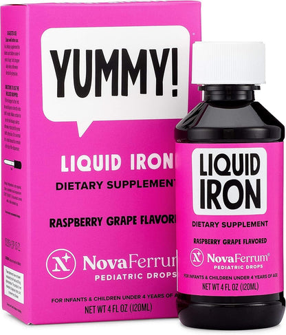 NovaFerrum Yummy | Pediatric Liquid Iron Drops for Infants & Toddlers | 15 mg/mL | Gluten Free | Sugar-Free | Raspberry