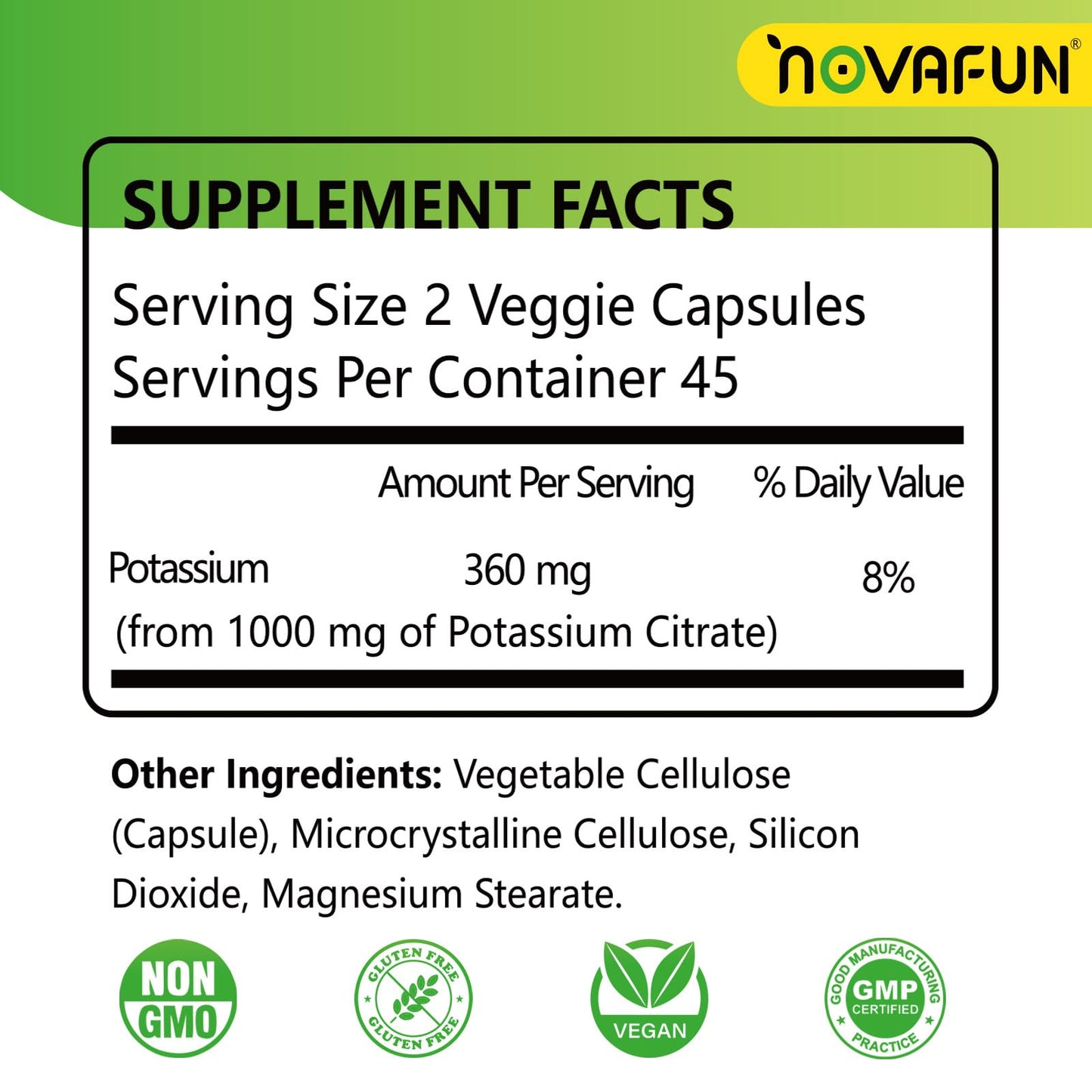 Novafun Potassium Citrate 1000mg – 90 Capsules | Vegan, Non-GMO, Gluten Free