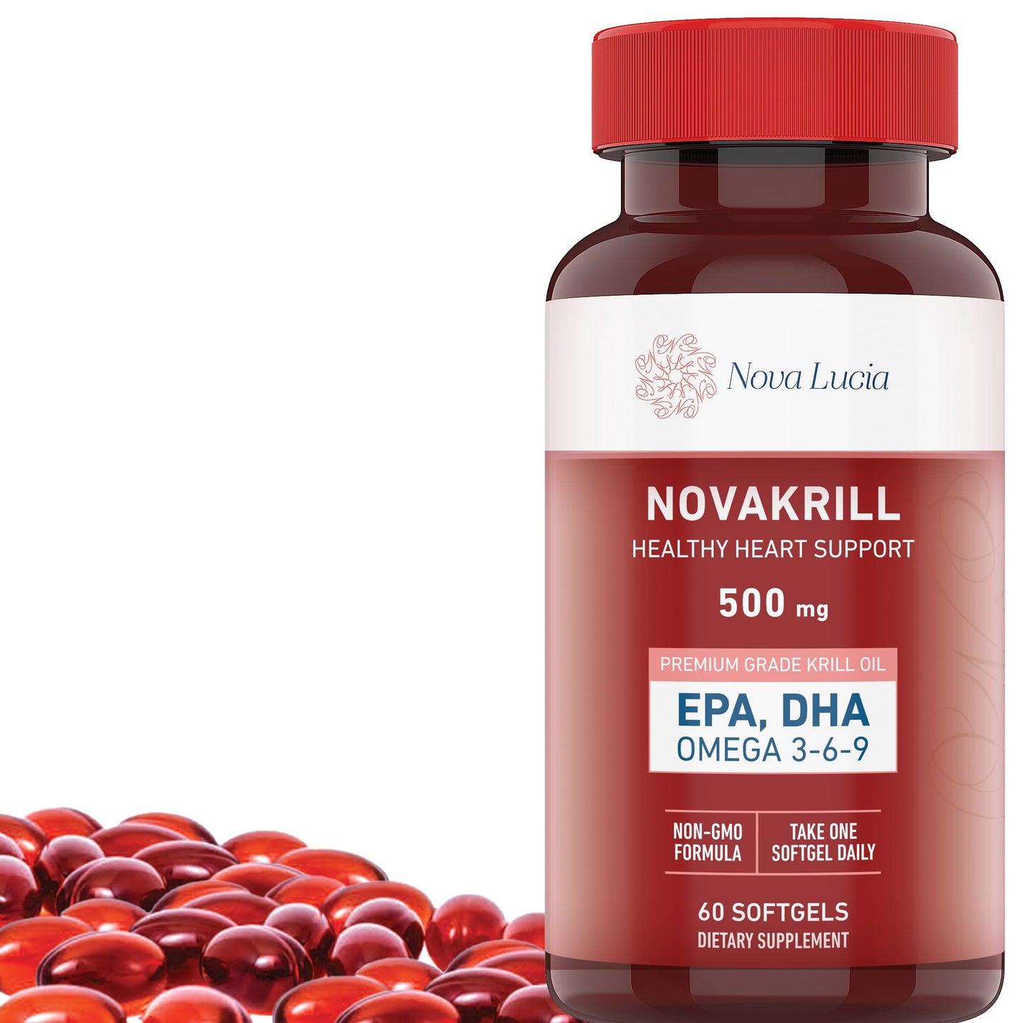 NovaKrill Krill Oil Omega-3 1000mg Softgels – EPA, DHA, Astaxanthin | No Fishy Aftertaste | Antarctic Krill Oil – 60 Liquid Capsules