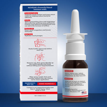 NOVEHA Iodine Nasal Spray – Daily Nasal Cleanser with Vitamin D3 & Aloe Vera | Made in USA