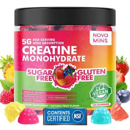 novomins Creatine Monohydrate Gummies 5000mg for Men & Women – Muscle Strength, Endurance, Energy, Pre-Workout (120 Count)