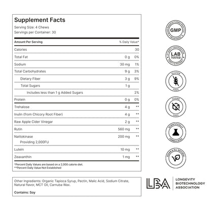 NOVOS Vital Nutritional Supplement Chews – Organ, Brain, Eye & Heart Support (120 Count) | Nattokinase, Lutein, Inulin, Rutin | Tropical Flavor