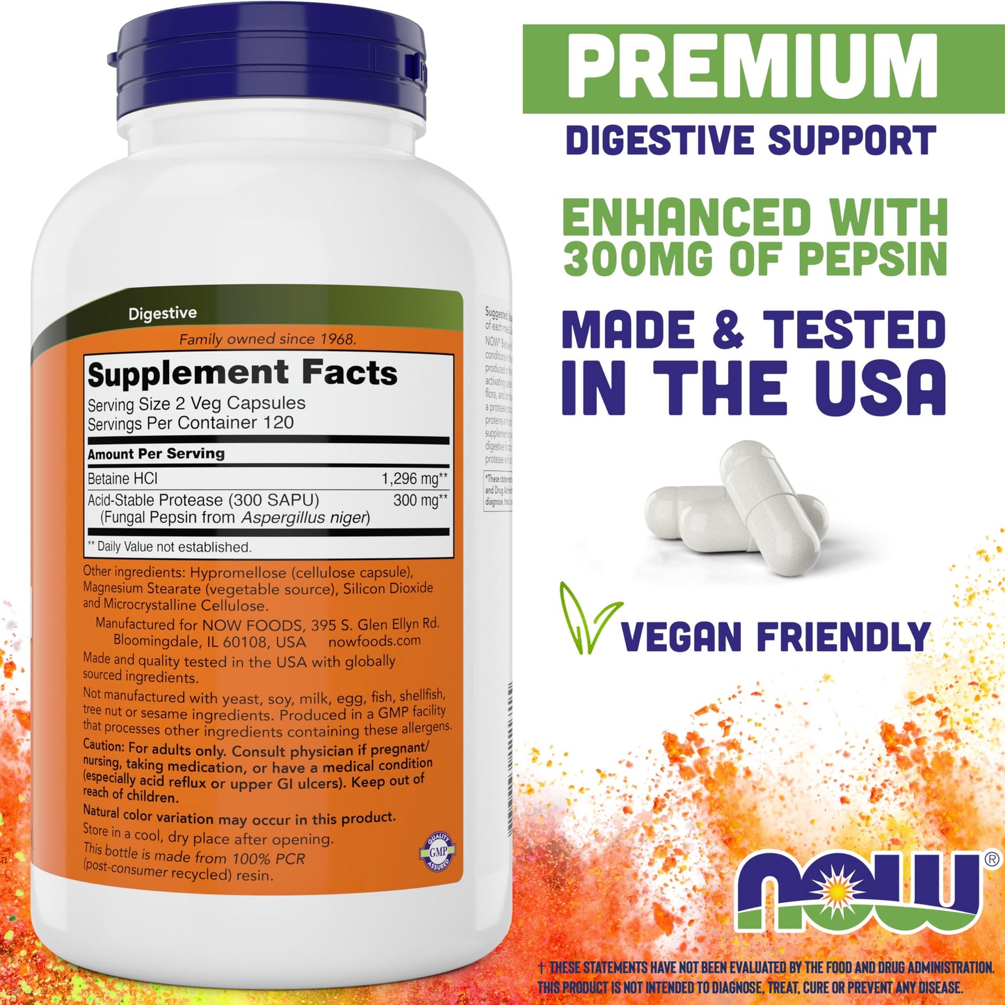 NOW Foods Betaine HCl 648 mg 240 Veg Capsules (Pack of 2) – Digestive Enzymes with Pepsin Protease