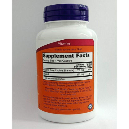 NOW Choline and Inositol 500mg, 100 Capsules (Pack of 2) – Brain & Nerve Support