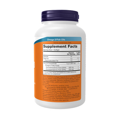 NOW Foods DHA-500 with 250 EPA – Molecularly Distilled, Enteric-Coated Softgels, Supports Brain Health*, 180 Softgels