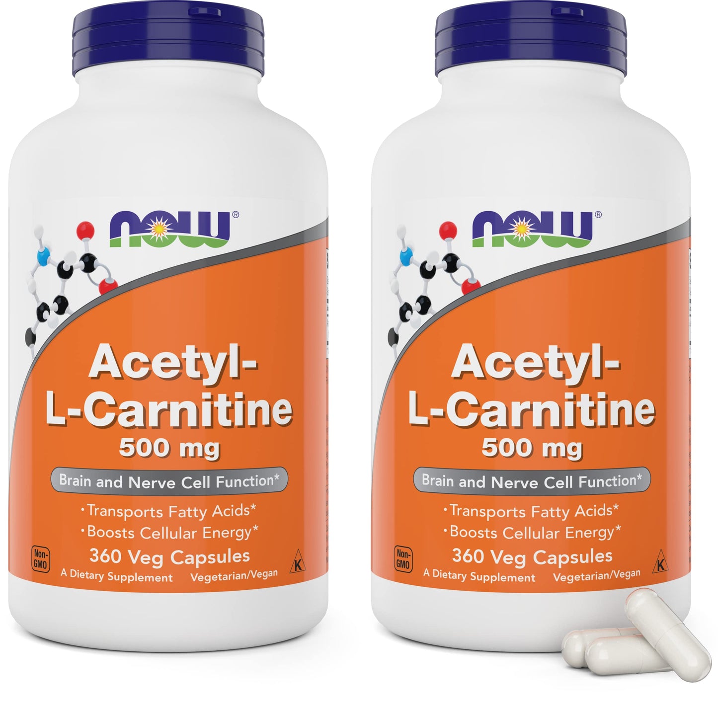 NOW Foods Acetyl L-Carnitine 500mg 2-Pack | 720 Capsules | Non-GMO, Vegan ACL 500 mg