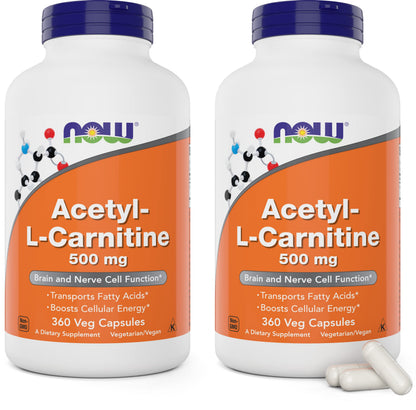 NOW Foods Acetyl L-Carnitine 500mg 2-Pack | 720 Capsules | Non-GMO, Vegan ACL 500 mg