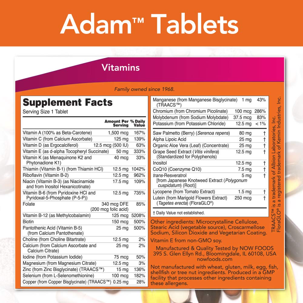 Now Foods Adam Men's Multivitamin 120 Tabs | Men's Health Support