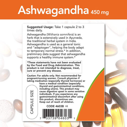 NOW Foods Ashwagandha Extract 450mg, 90 VCaps (Pack of 2) - Adaptogen & Immune Support