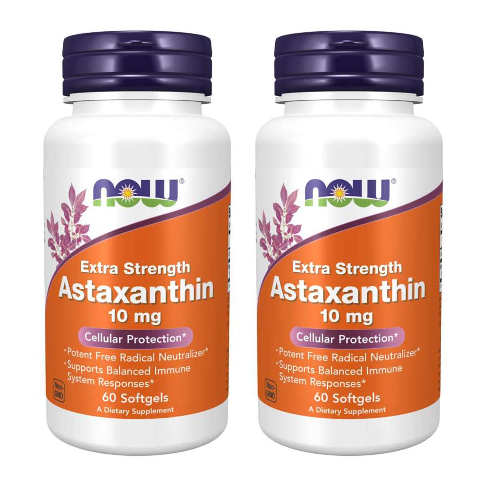 NOW Foods Astaxanthin 10mg 60 SoftGels (2 Pack) - Non-GMO Haematococcus