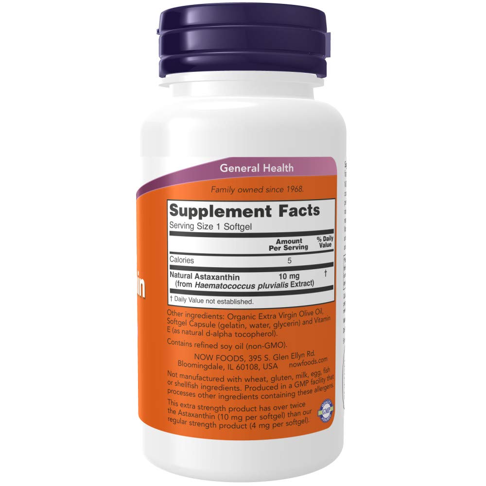 NOW Foods Astaxanthin 10mg 60 SoftGels (2 Pack) - Non-GMO Haematococcus