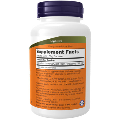NOW Foods Bromelain 2400 GDU/g - 500 mg, 120 Veg Caps | Natural Proteolytic Enzyme